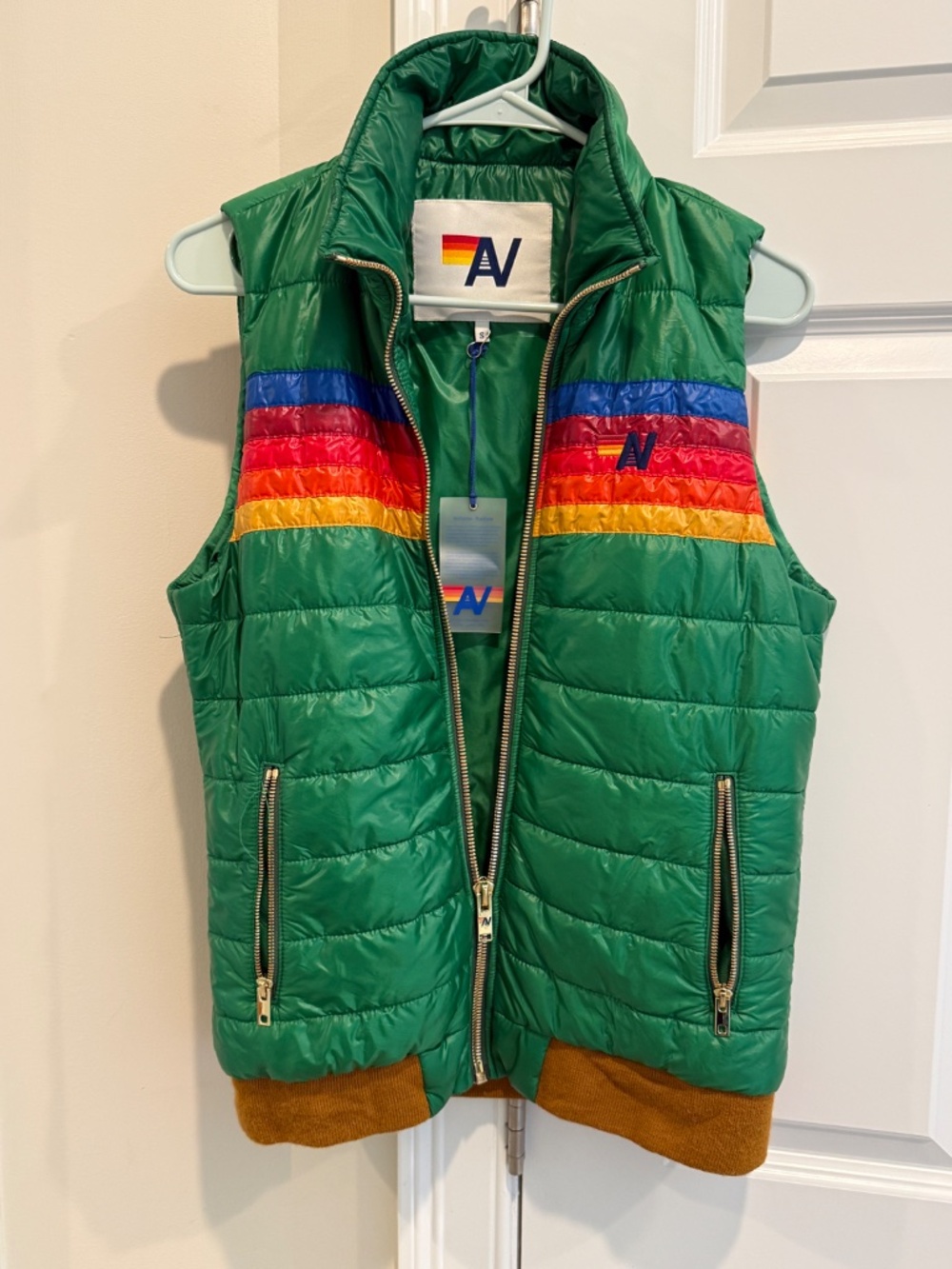 Aviator Nation Women’s 5 Stripe Vest, Size Small, Kelly Green